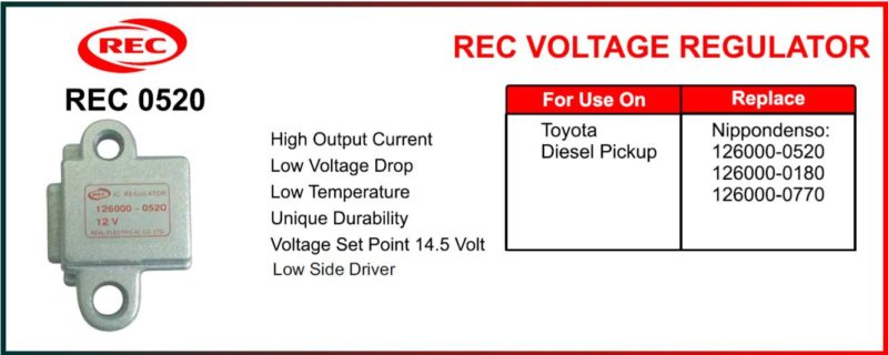 Tiết chế máy phát điện TOYOTA 12V, 126000-0520, 126000-0180, 126000-0770