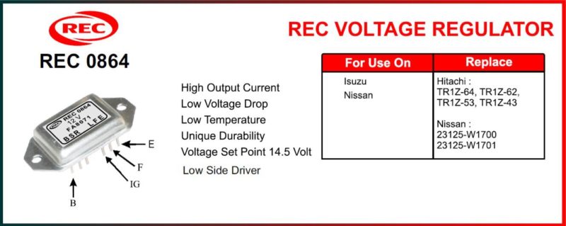 Tiết chế máy phát điện ISUZU, NISSAN 12V, chân B, IG, F, E, TR1Z-64, TR1Z-62, TR1Z-53, TR1Z-43, 23125-W1700, 23125-W1701